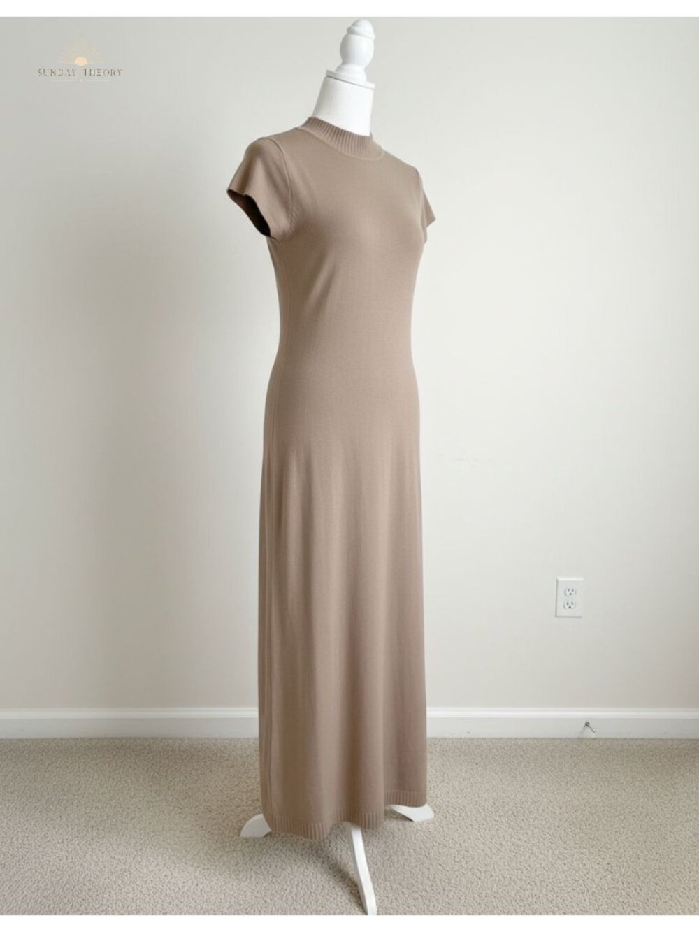 Women's Knit Maxi Dress Short Sleeve Bodycon Sweater Dress